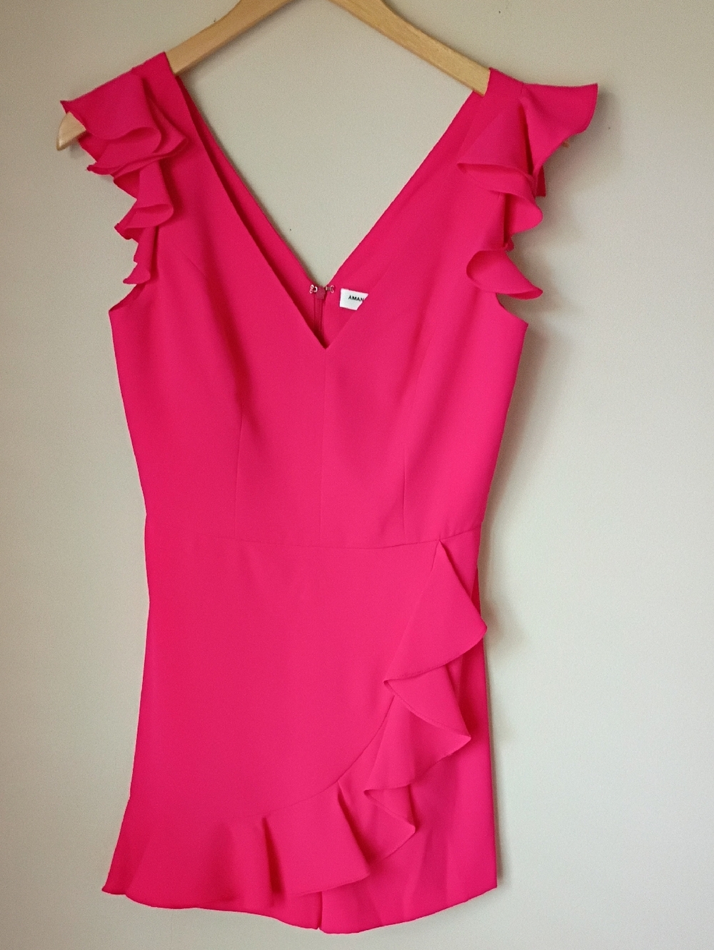 Amanda Uprichard Hot Pink Ruffle Romper Shorts Size Small